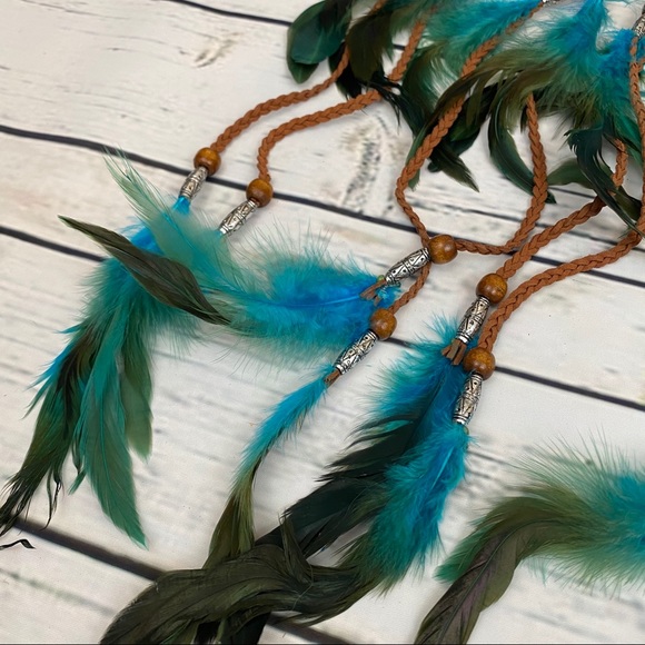 Bohemian Long Blue Feather Headdress Headband - Picture 11 of 14